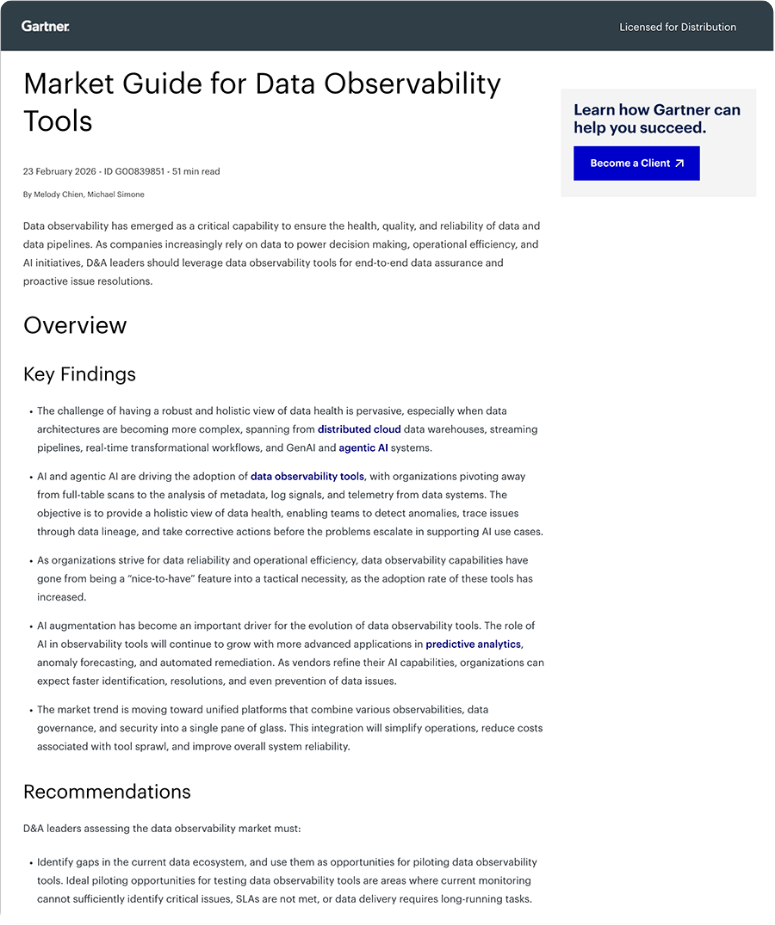 Gartner Market Guide for Data Observability Tools